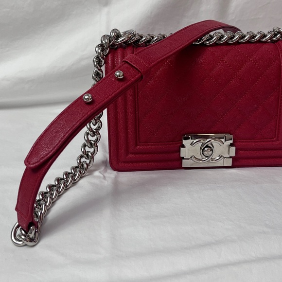 Chanel Small Boy Bag in Red Leather Silver Hardware - Picture 6 of 16